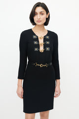 Black & Gold Toggle Belted Dress