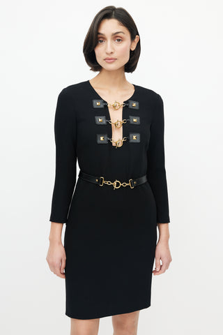 Black & Gold Toggle Belted Dress