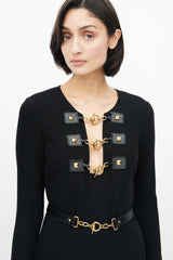 Black & Gold Toggle Belted Dress