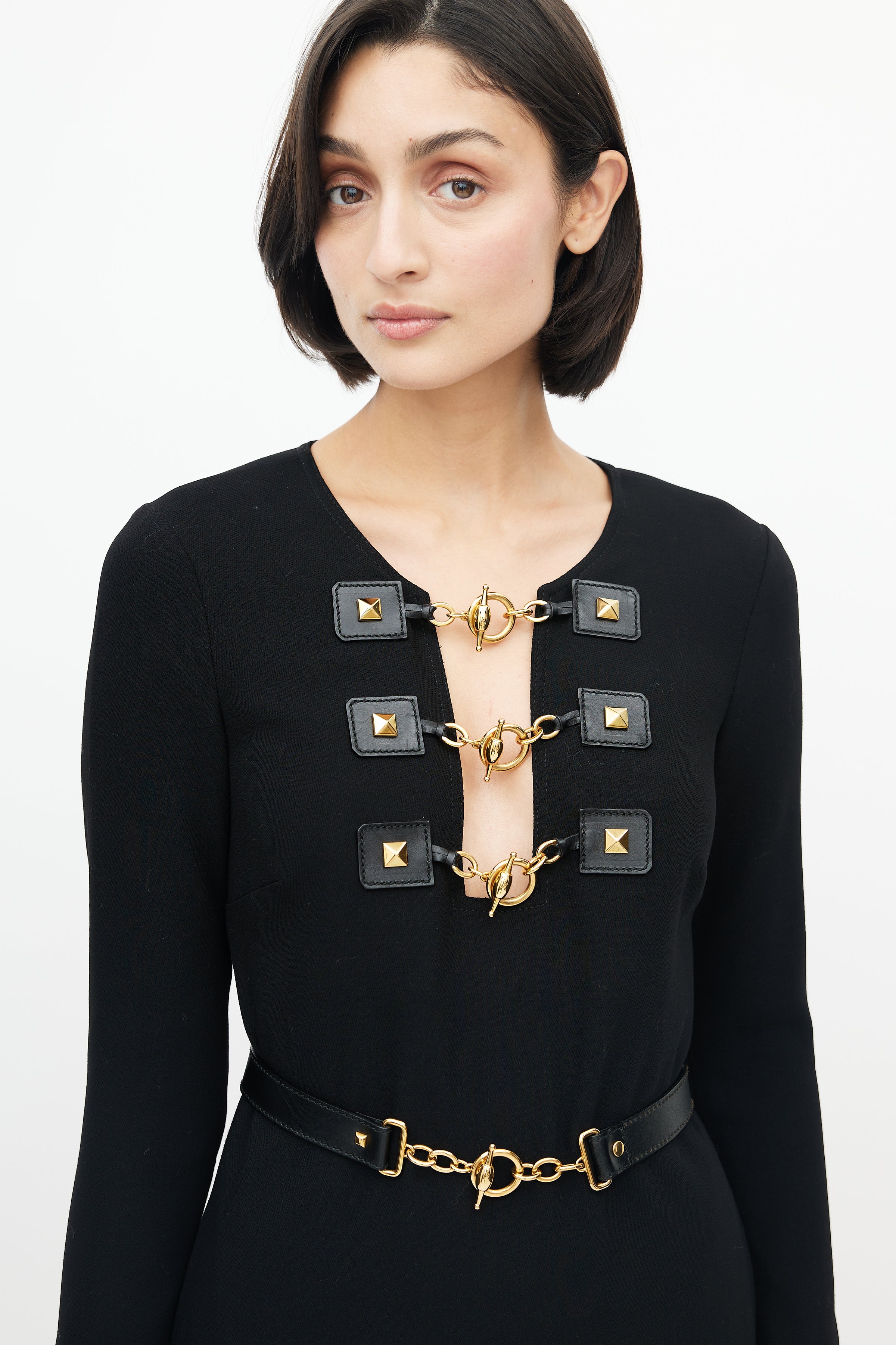 Gucci // Black & Gold Toggle Belted Dress VSP Consignment Gucci // Black & Gold Toggle Belted Dress VSP Consignment