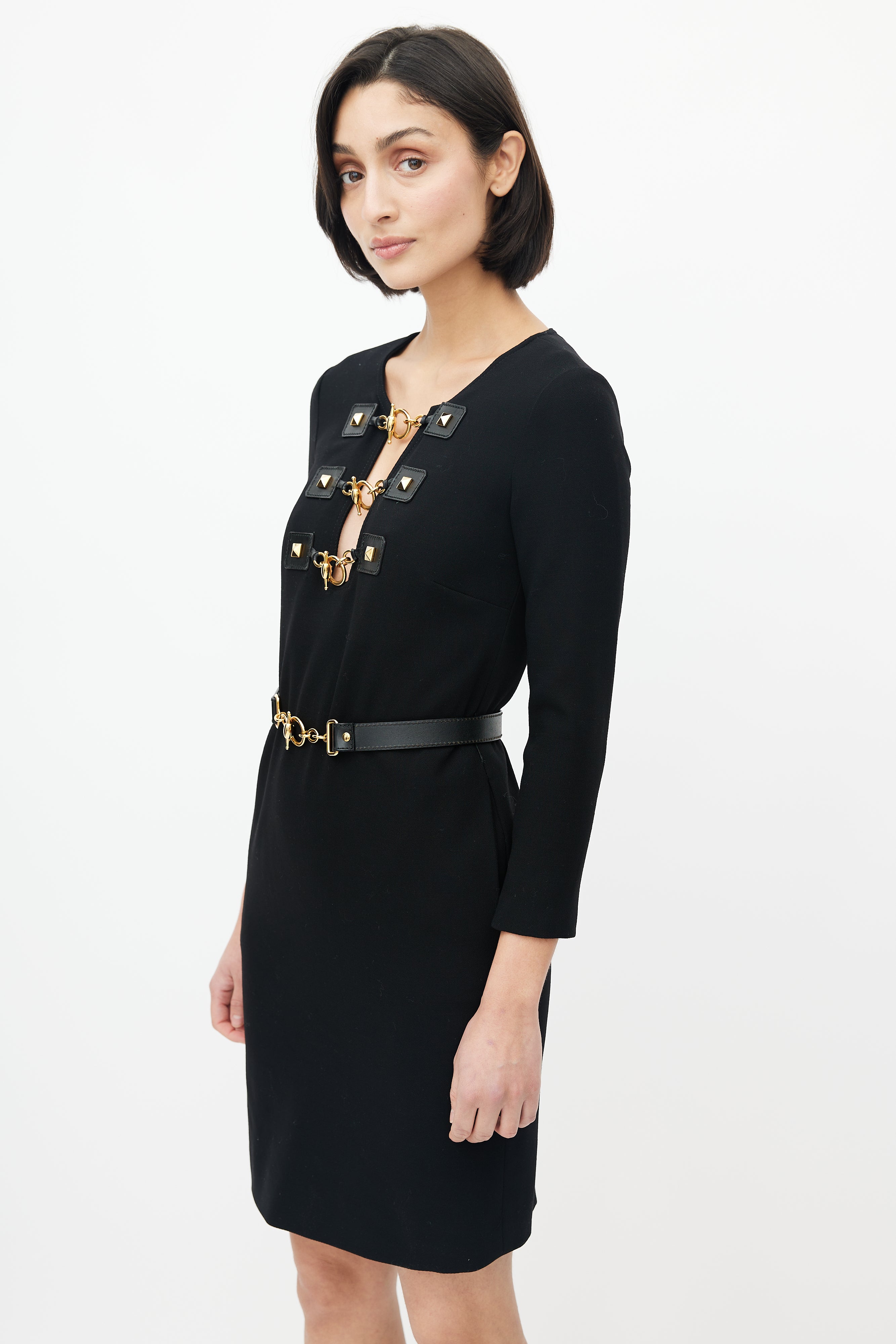 gucci black and gold dress GUCCI Dress Runway Fitted Sequin-Embroidered Tulle Black Web Colors Sz 38, $4500