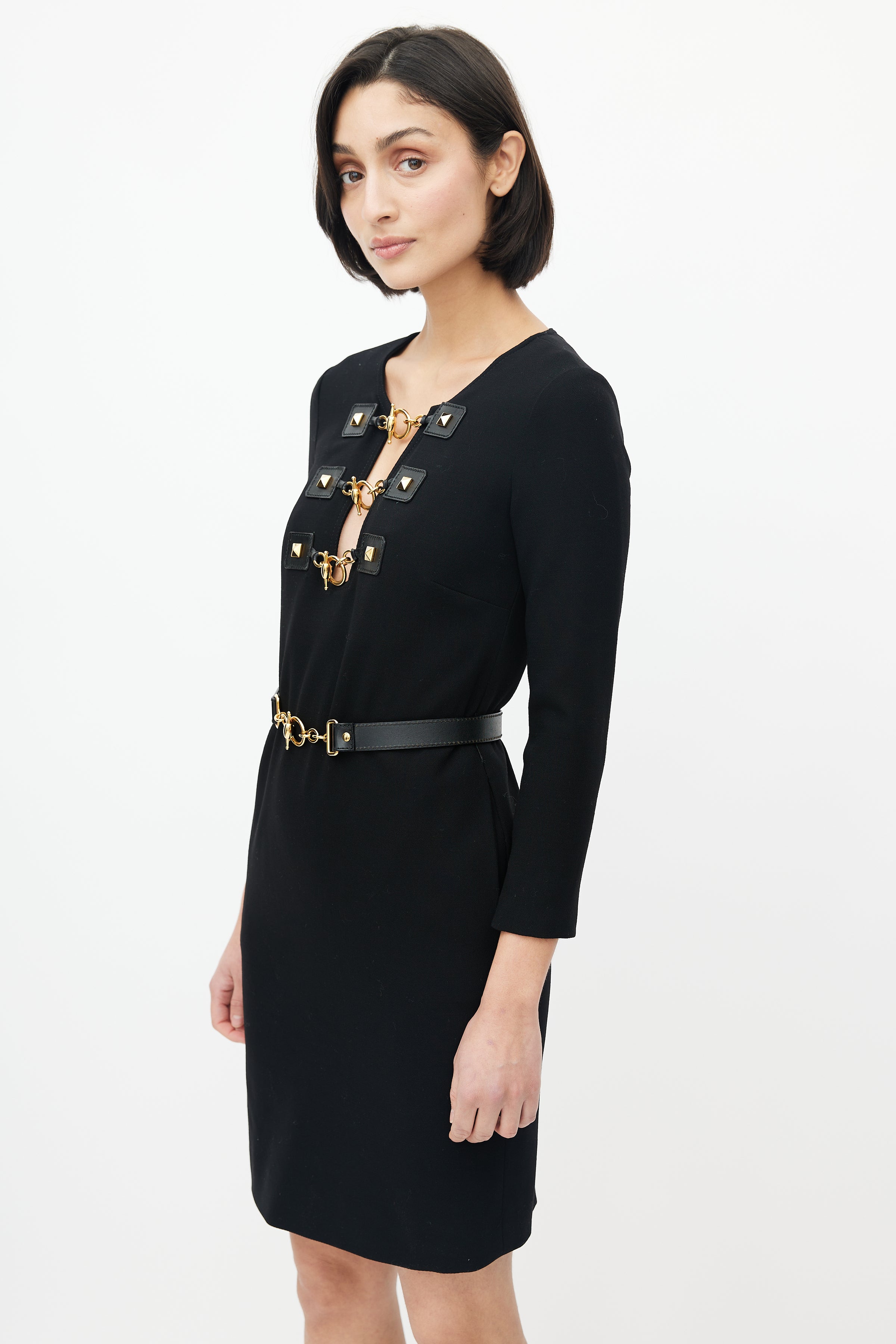 Gucci // Black & Gold Toggle Belted Dress VSP Consignment Gucci // Black & Gold Toggle Belted Dress VSP Consignment