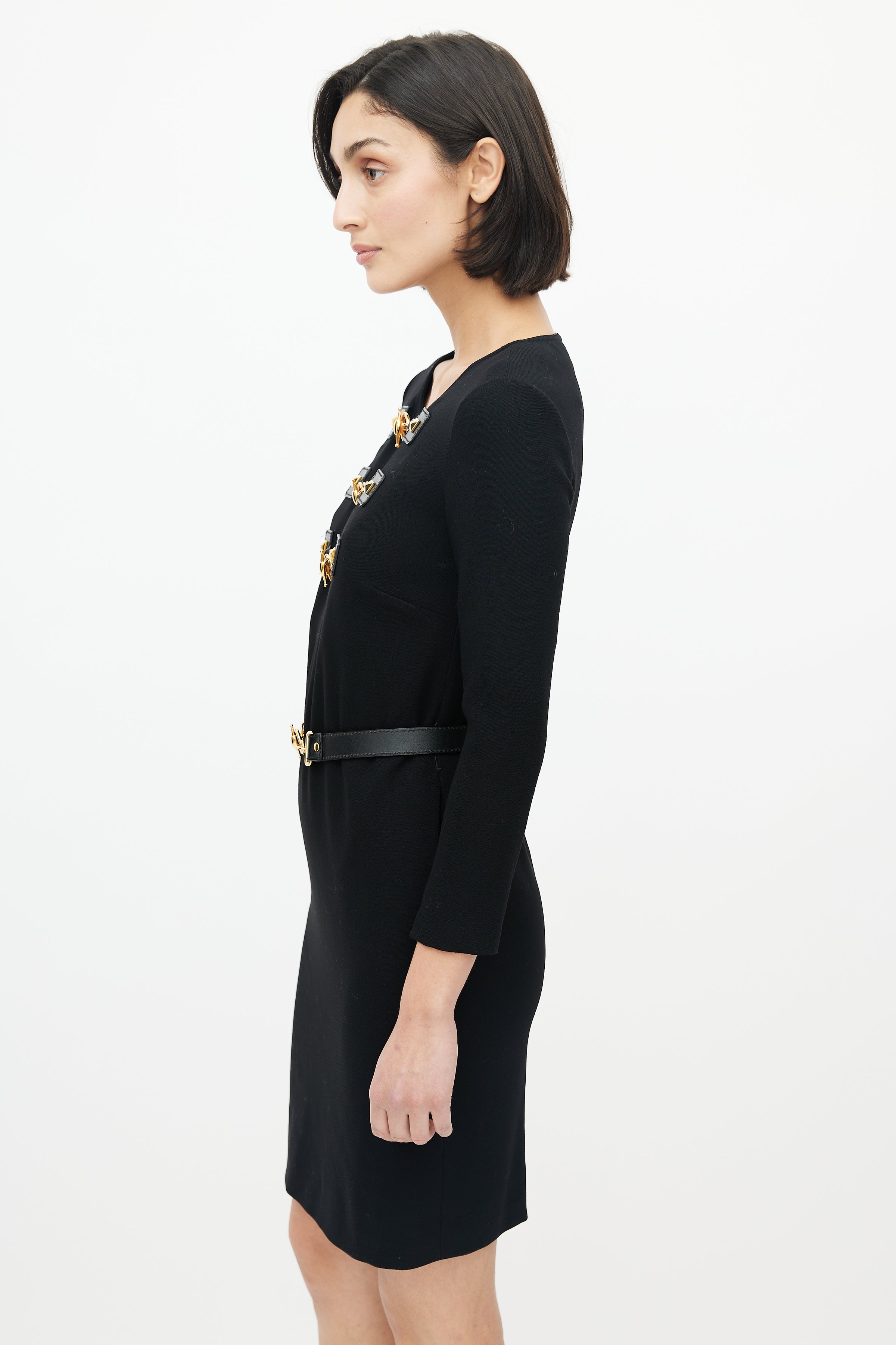 Gucci // Black & Gold Toggle Belted Dress VSP Consignment Gucci // Black & Gold Toggle Belted Dress VSP Consignment