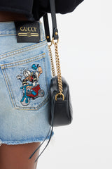 Gucci Black Matelassé GG Marmont Chain Mini Crossbody Bag