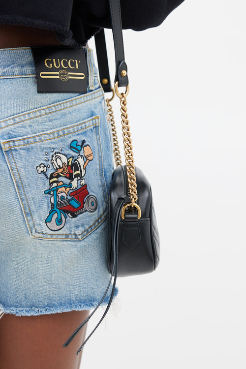 Gucci Black Matelassé GG Marmont Chain Mini Crossbody Bag
