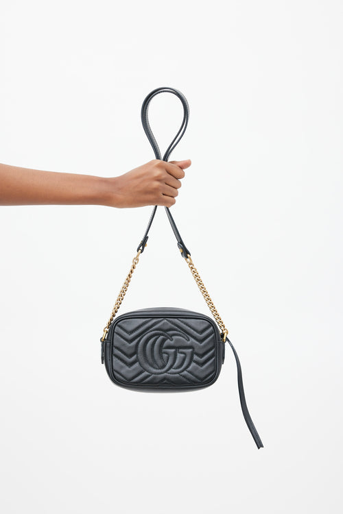Gucci Black Matelassé GG Marmont Chain Mini Crossbody Bag