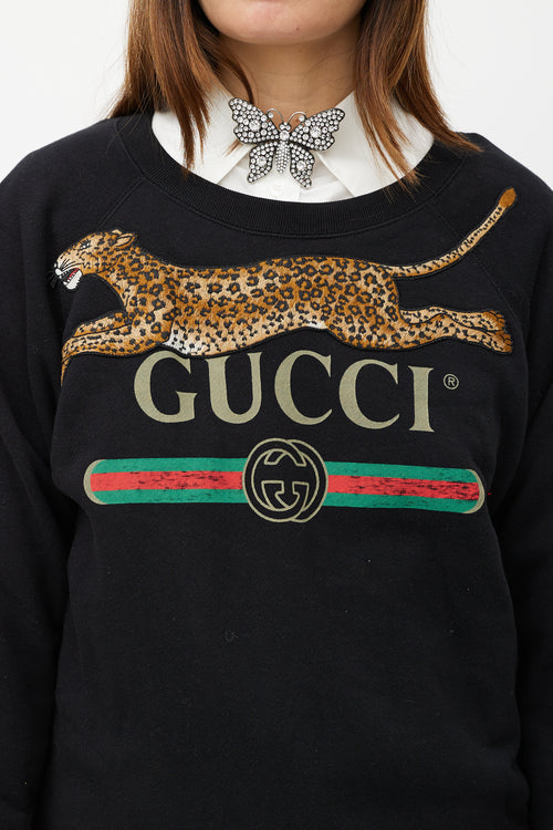 Gucci Black & Brown Embroidered Logo Sweatshirt