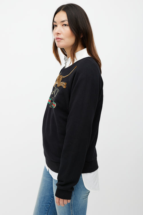 Gucci Black & Brown Embroidered Logo Sweatshirt
