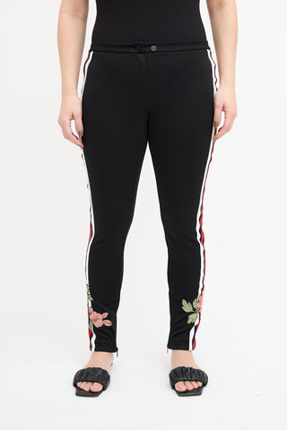 Gucci Black & Multi Embroidered Slim Trouser