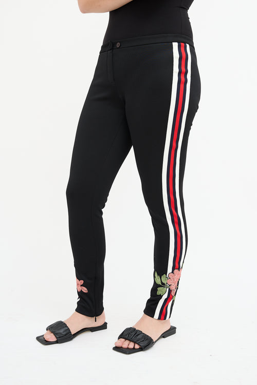 Gucci Black & Multi Embroidered Slim Trouser