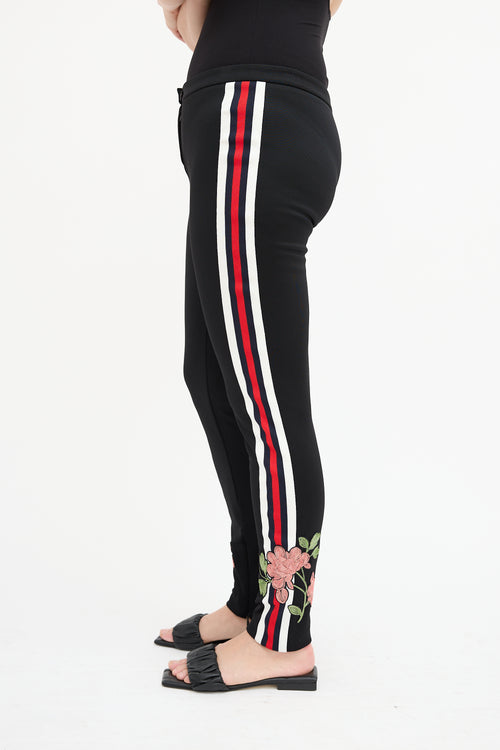 Gucci Black & Multi Embroidered Slim Trouser