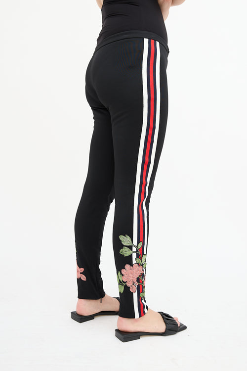 Gucci Black & Multi Embroidered Slim Trouser