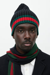 Gucci Black & Multicolour Wool Striped Beanie