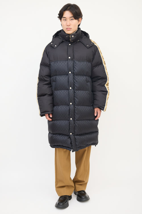 Gucci Black & Multi Nylon GG Long Down Coat