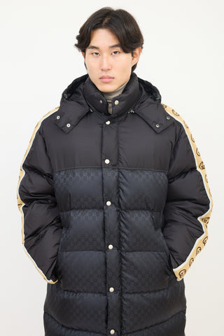 Gucci Black & Multi Nylon GG Long Down Coat