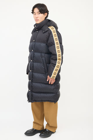 Gucci Black & Multi Nylon GG Long Down Coat