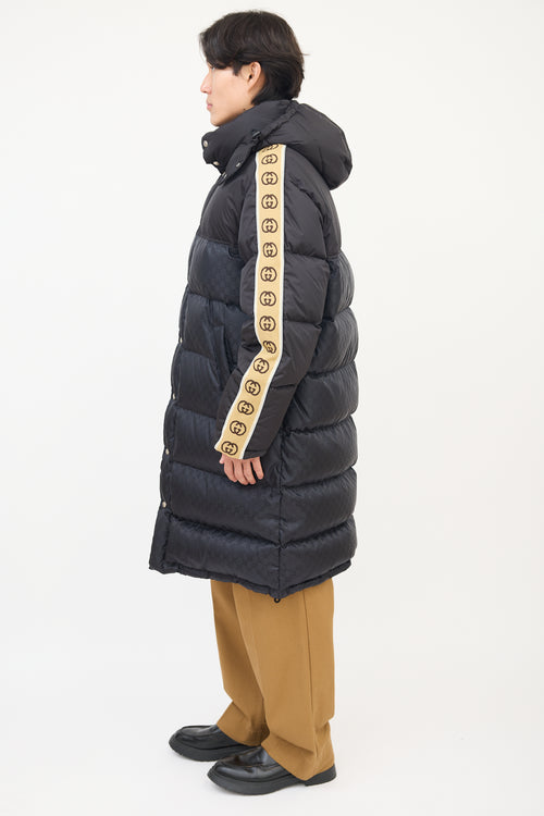 Gucci Black & Multi Nylon GG Long Down Coat