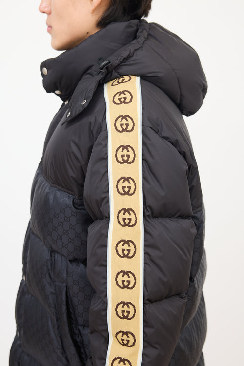 Gucci Black & Multi Nylon GG Long Down Coat