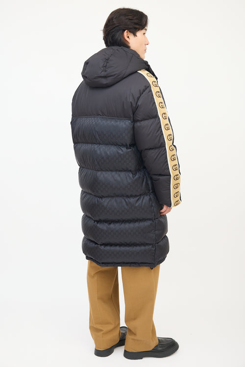 Gucci Black & Multi Nylon GG Long Down Coat