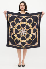 Gucci Black & Multi Silk Braided Hardware Printed Scarf