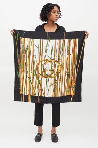 Gucci Black & Multi Silk GG Bamboo Scarf