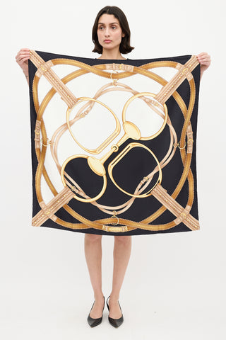 Gucci Black & Multi Silk Hardware Printed Scarf
