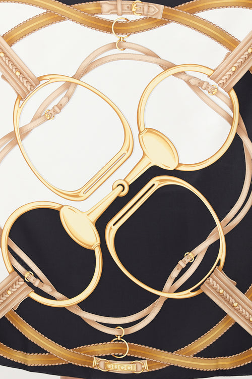 Gucci Black & Multi Silk Hardware Printed Scarf