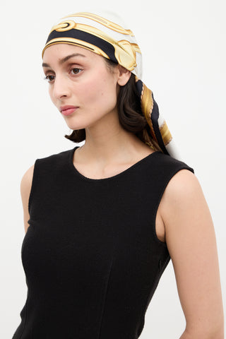 Gucci Black & Multi Silk Hardware Printed Scarf