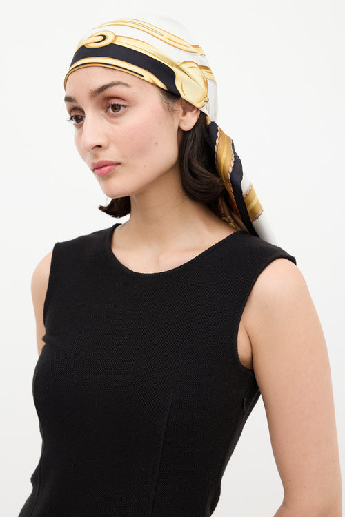 Gucci Black & Multi Silk Hardware Printed Scarf