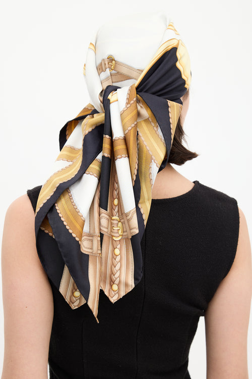Gucci Black & Multi Silk Hardware Printed Scarf