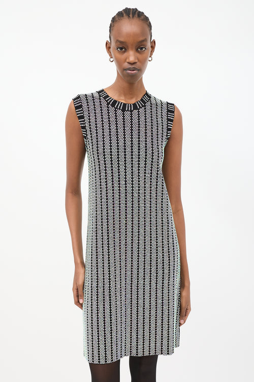 Gucci Black & Multicolour Crystal Embellished Ribbed Knit Dress