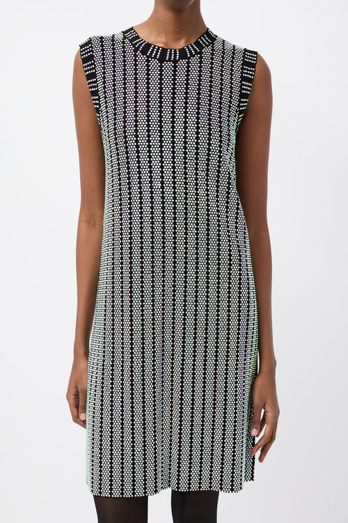 Gucci Black & Multicolour Crystal Embellished Ribbed Knit Dress