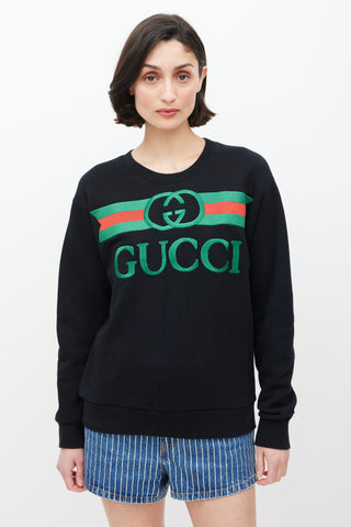 Gucci Black & Multicolour Embroidered Logo Crewneck Sweater