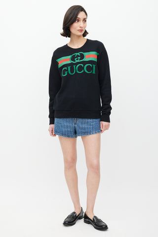 Gucci Black & Multicolour Embroidered Logo Crewneck Sweater