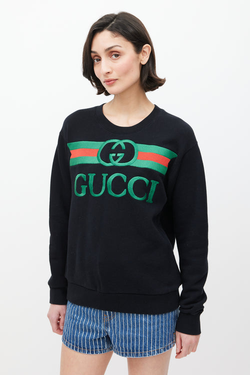 Gucci Black & Multicolour Embroidered Logo Crewneck Sweater