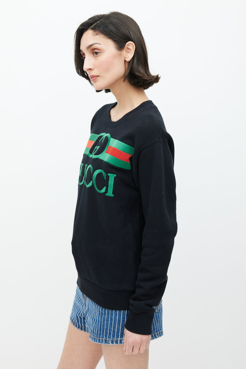 Gucci Black & Multicolour Embroidered Logo Crewneck Sweater