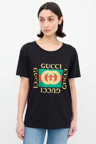 Gucci Black & Multicolour Glitter GG Logo T-Shirt