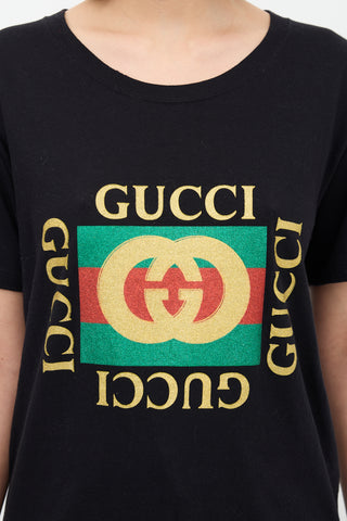 Gucci Black & Multicolour Glitter GG Logo T-Shirt