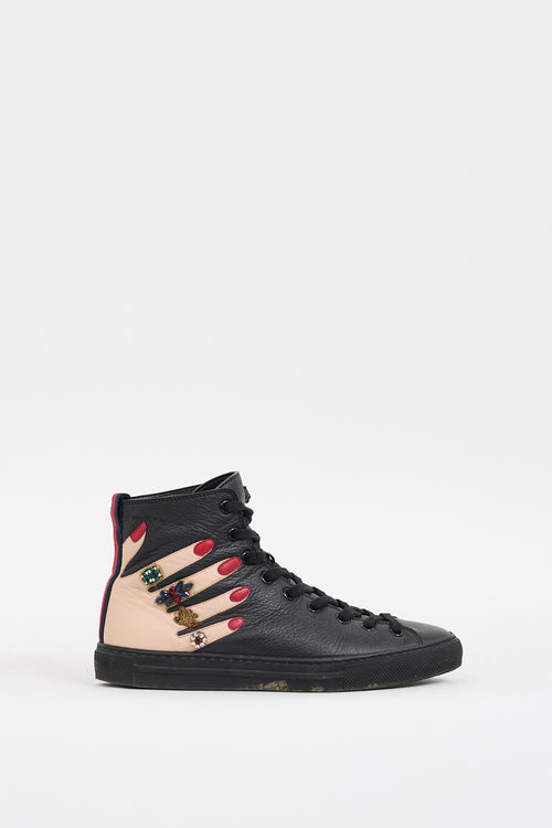 Gucci Black & Multicolour Leather Embellished High Top Sneaker