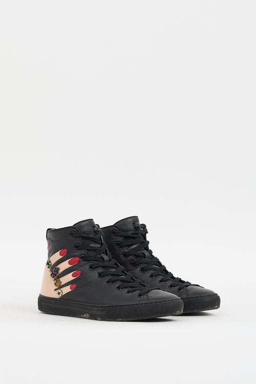 Gucci Black & Multicolour Leather Embellished High Top Sneaker