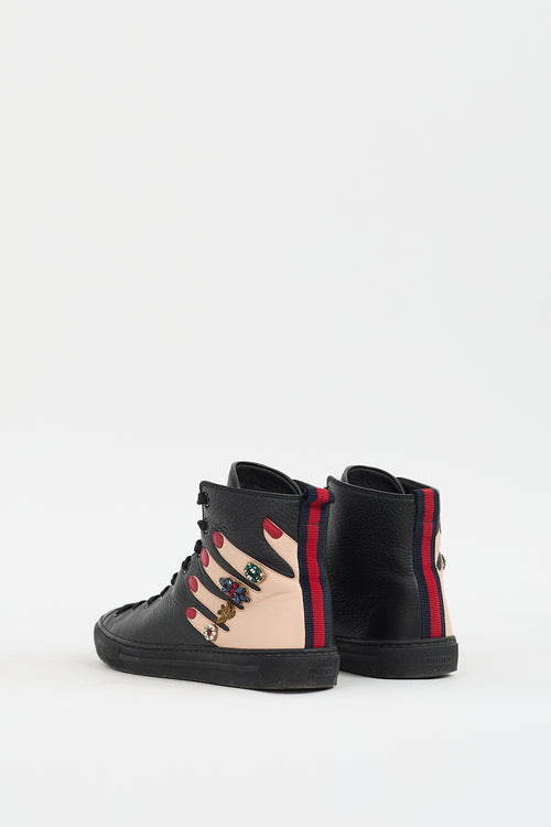 Gucci Black & Multicolour Leather Embellished High Top Sneaker