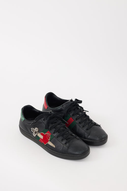 Gucci Black & Multicolour Leather Heart Ace Sneaker