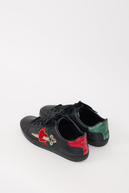 Gucci Black & Multicolour Leather Heart Ace Sneaker