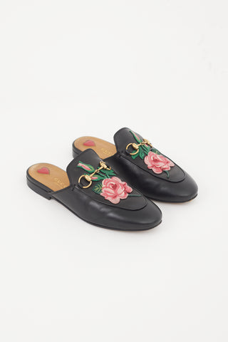 Gucci Black & Multicolour Leather Princetown Mule