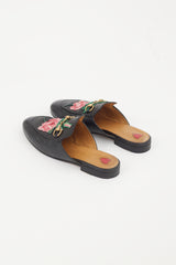 Gucci Black & Multicolour Leather Princetown Mule