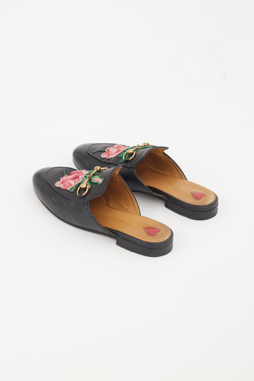 Gucci Black & Multicolour Leather Princetown Mule
