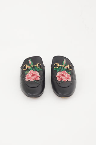 Gucci Black & Multicolour Leather Princetown Mule