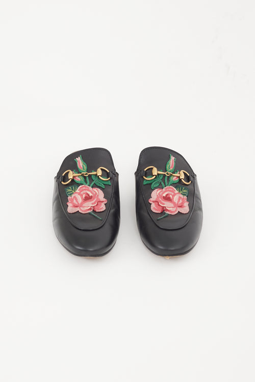 Gucci Black & Multicolour Leather Princetown Mule