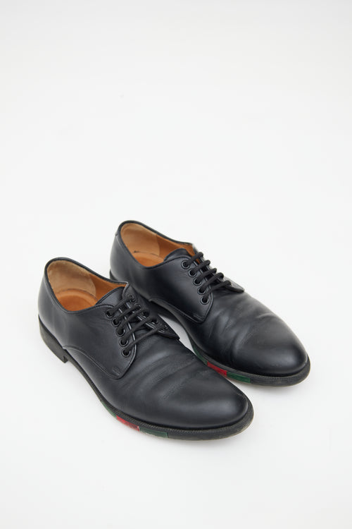 Gucci Black & Multicolour Leather Striped Derby