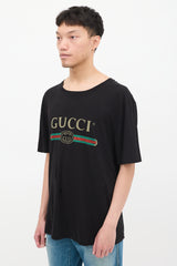 Gucci Black & Multicolour Logo Distressed T-shirt